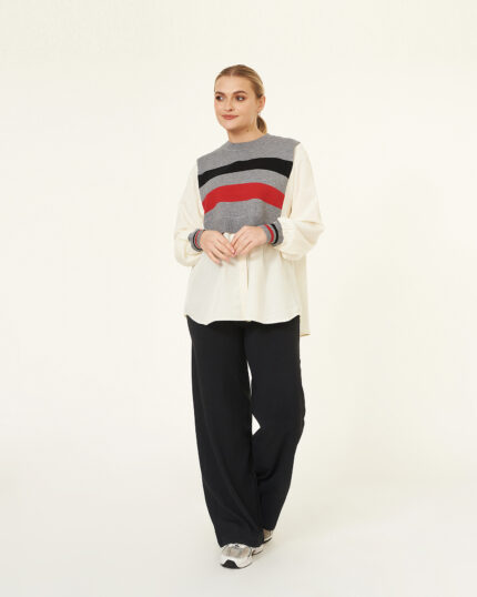 Sweater crop tejida con franjas y puños acanalados